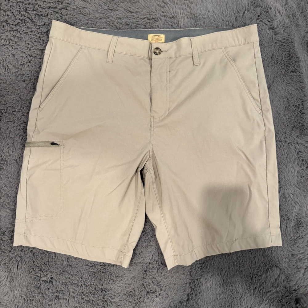 Tan Cargo Shorts with Belt Loops and Flat Front